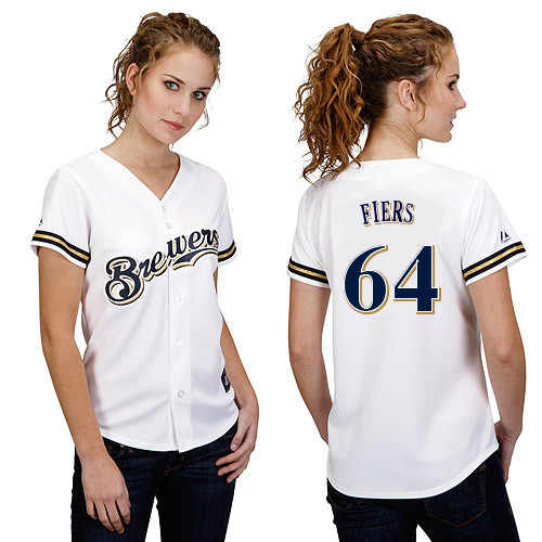 Mike Fiers #64 mlb Jersey-Milwaukee Brewers Women's Authentic Home White Cool Base Baseball Jersey